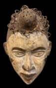 KONGO MASK, metal coiffure, 28cm h