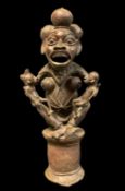 CAMEROON METAL ALLOY SEATED MATERNITY FIGURE, 62cm H