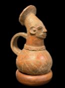 MANGBETU TERRACOTTA FIGURAL FLASK, 27cm h