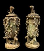 PAIR OF CAMEROON METAL ALLOY VESSELS & COVERS, 63.5cm H Comments: one detached base.