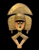 KOTA RELIQUARY GUARDIAN FIGURE. overlaid with copper and brass sheet, 58cm h