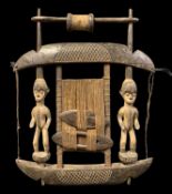 IGBO MODEL LOOM , with figure and canoe supports, 52w X 67cm h