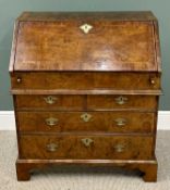 GEORGE III CROSSBANDED WALNUT BUREAU - the fall front having an interior fitted arrangement of