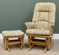 DUTAILIER MODERN ROCKING CHAIR & ROCKING STOOL - light wood, upholstered, the chair 106cms H,