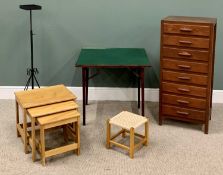 FURNITURE ASSORTMENT (5) - comprising narrow stained multi chest of drawers, 114cms H, 51cms W,