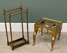 VINTAGE SIX SECTION BRASS UMBRELLA/STICKSTAND - 62cms H, 31cms W, 20cms D and a PIERCED BRASS
