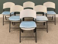 SET OF SIX PLASTIC/METAL FOLDAWAY CHAIRS - 84cms H, 48cms W, 41cms D