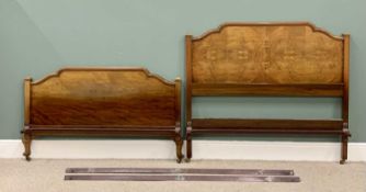 WARING & GILLOW 4ft 6ins BED FRAME - with connecting irons, having a shaped top figured walnut