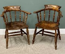 SMOKER'S BOW ARM CHAIRS - a near pair, 85cms H, 66cms W, 55cms D