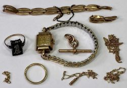 HELVETIA 9CT GOLD CASED LADY'S WRISTWATCH with a mixed quantity of damaged 9ct and other believed