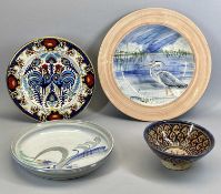 BARBARA DAVIDSON CIRCULAR SHALLOW BOWL with abstract painted decoration, signed and dated 2002 on