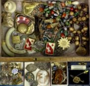 VICTORIAN WALNUT BOX - with jewellery and collectables content, to include a hallmarked silver