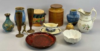 LOSSOLWARE 'ARMADO' BISCUIT BARREL with swing handle, 14cms H, a Hornsea 'Saffron' storage jar and