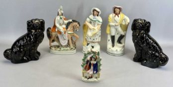 STAFFORDSHIRE FLATBACK FIGURES (4) - late 19th century, pair well coloured fisherman and wife, 35cms