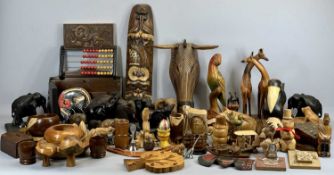 TREEN - a large collection of carved wooden animal figures, ETC including a pair of ebony elephant