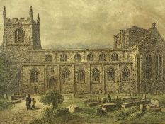 COLOUR ETCHING 19TH CENTURY - Bangor Cathedral, in maple frame, 24.5 x 31cms overall