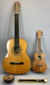 A TATRA CLASSIC ACOUSTIC GUITAR WITH CASE, a Kmise Model KMU23C ukulele with case, recorder, ETC