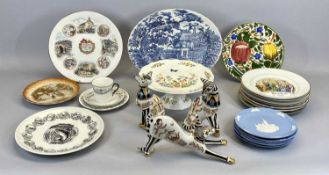 WEDGWOOD BLUE JASPER CAMEO WARE CHRISTMAS PLATES (5), 18.5cms diameter, an Aynsley 'Cottage