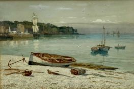 BRITISH EARLY 20TH CENTURY watercolour - harbour scene with boats, indistinctly signed lower left,