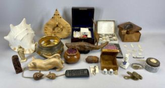 MIXED COLLECTABLES - including a large conch shell, 20cms H, a gemstone egg box containing 25
