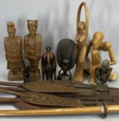 NATIVE ART - a pair of carved hardwood paddles, 160cms L, similar smaller pair with blades carved