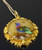 INTERESTING VICTORIAN UNMARKED & UNTESTED YELLOW METAL PENDANT - on an Argentium silver necklace,