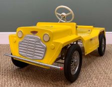 1960s LEEWAY MINI MOKE PEDAL CAR, yellow plastic with coloured decals. Comments: some moderate