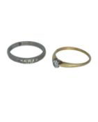 TWO DIAMOND RINGS comprising palladium five stone diamond ring and a diamond solitaire, 0.15ct