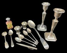 ASSORTED COLLECTABLE SILVER & FLATWARE, including Victorian overlaid glass scent bottle, 7.5cm h,