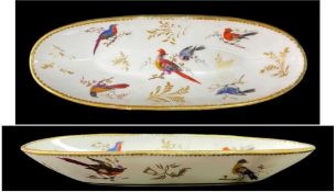 NANTGARW PORCELAIN PEN TRAY of oval form, interior and exterior painted with colourful birds perched