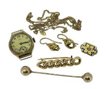 ASSORTED JEWELLERY comprising 18ct gold fine chain, pair of yellow metal earrings, yellow metal,