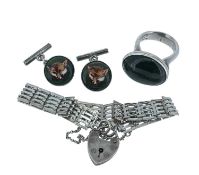 GEORG JENSEN STERLING SILVER & NEPHRITE RING, designed by Nanna & Jorgen Ditzel, the cabochon