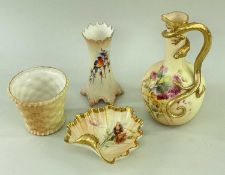FOUR WORCESTER BLUSH IVORY BONE CHINA ITEMS, comprising Royal Worcester 260 dragon ewer, 27.5cm h;