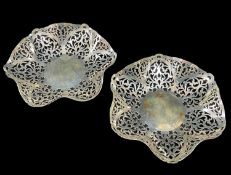 PAIR OF GEORGE V SILVER PIERCED BON BON DISHES, of hexagonal shape, Birmingham 1934, Adie Brothers