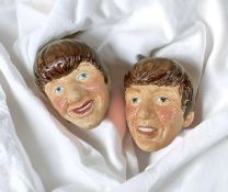 TWO BEATLES KELSBORO WARE WALL MASKS, no. 1 Ringo Star and no. 2 George Harrison, printed backstamps