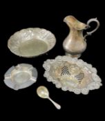 ASSORTED SILVERWARE, comprising silver pierced oval bon bon dish, Birmingham, Victorian silver