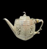 INDIAN-STYLE ELECTROPLATE TEAPOT, c. 1849, William Hutton & Sons, of lozenge section, each face