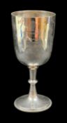 LATE VICTORIAN SILVER TROPHY GOBLET, of cylindrical form, bead edge rim to foot, engraved 'Kind
