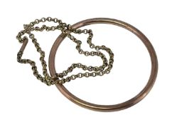 9CT GOLD JEWELLERY comprising 9ct gold bangle and a 9ct gold circle link chain, 17.1gms gross (2)