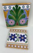 TWO 19TH CENTURY MINTON, HOLLINS & CO. MAJOLICA TILES, 8in. and 6in. square (2)