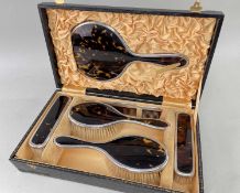 GEORGE V CASED SILVER & TORTOISESHELL DRESSING TABLE SET, W. G. Sothers Ltd., Birmingham 1921/24,