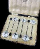 GEORGE V ART DECO SILVER & ENAMEL CASED COFFEE SPOONS, Turner & Simpson, Birmingham 1933, the