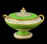 SWANSEA PORCELAIN SAUCE TUREEN & ASSOCIATED COVER having twin twig-handles picked out in gold with a