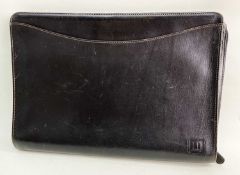 DUNHILL LEATHER DOCUMENT CASE, black stained leather with contrast brown stitching and embossed