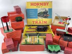 HORNBY O GAUGE NO.41 TINPLATE CLOCKWORK TANK PASSENGER SET, complete in yellow/blue box with BR 0-