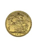 GEORGE V GOLD SOVEREIGN, 1911, 7.9gms Provenance: deceased estate Ceredigion, consigned via our