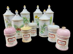 SIX MODERN LIMOGES NAT. PHARMACEUTICAL ASSOC. LIDDED APOTHECARY JARS, decorated with various