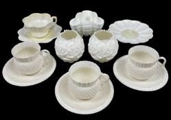 ASSORTED BELLEEK & WORCESTER BONE CHINA, comprising 3 first period Belleek thistle-shaped lustre tea