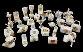 ASSORTED BARRY ISLAND CRESTED CHINA, including bulldog, zeppelin, pig, swans, chairs and clocks etc.