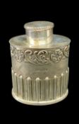 LATE VICTORIAN SILVER TEA CADDY, oval shape, half fluted with embossed design, Sheffield 1899,